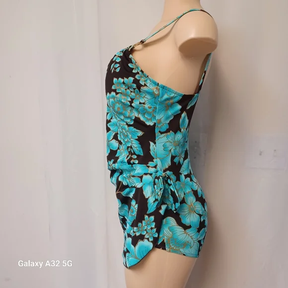 Maxine of Hollywood Cream and Blue Swimwear Size 16 - Picture 5 of 11